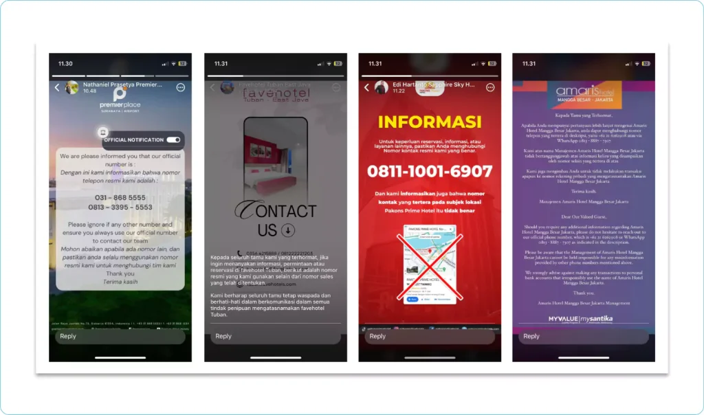 Contoh Hotel yang Diserang Melakukan Himbauan melalui Social Media