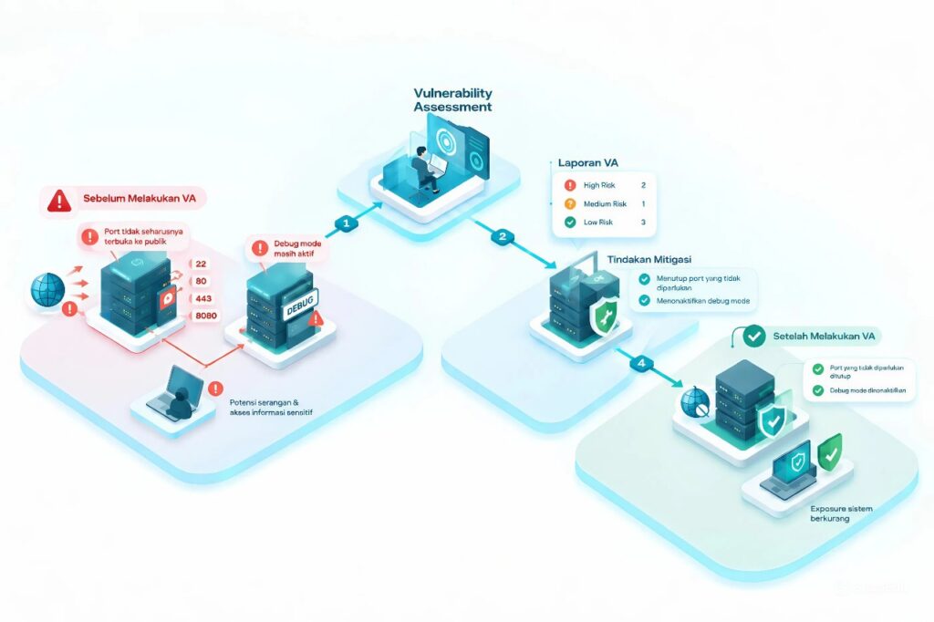 ilustrasi studi kasus Vulnerability Assessment pada kasus konfigurasi server yang terlewat